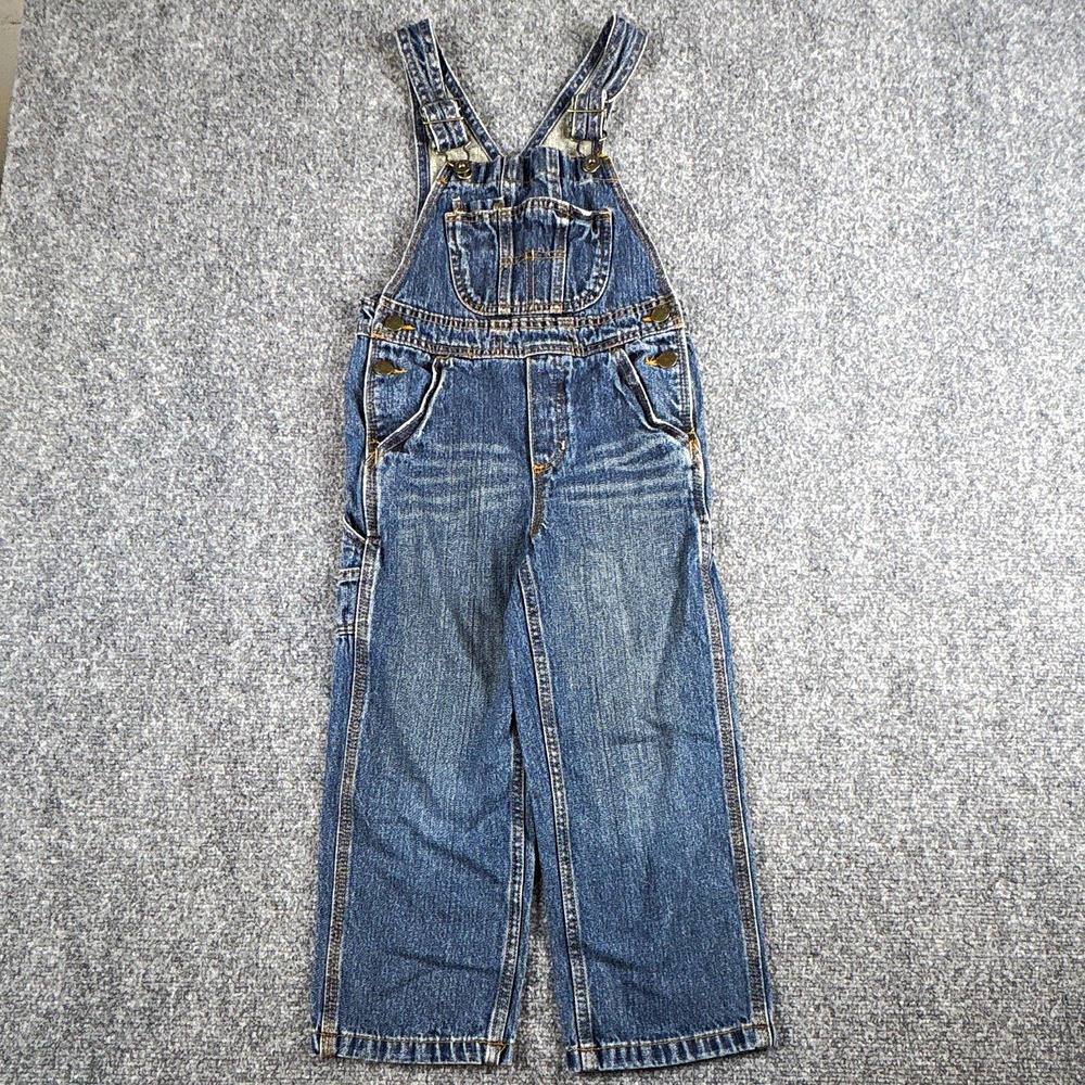 OshKosh B'gosh Blue Denim Bib Overalls One-Piece 5T Pockets Button